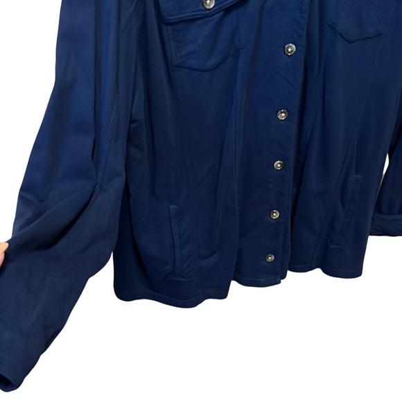 Kim Rogers Navy Blue Button Front Cotton Shirt Jacket Plus Size 2X Shacket - Picture 2 of 5